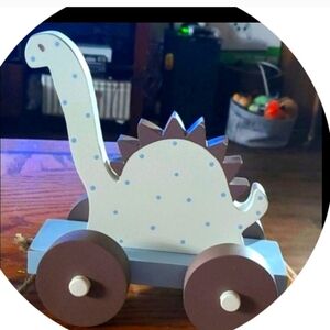 Bue dotted Dinosaur  wooden pulltoy